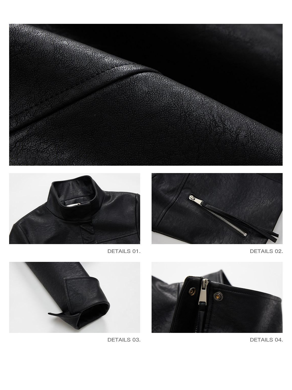 iamxiaa Matte Black Marble Structured Shoulder Stand Collar Women's Pu Leather Jackets