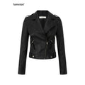 iamxiaa Matte Notch Lapel Zipper Techwear Slim Crop Women's Eco Leather Leather Jackets 971475762812