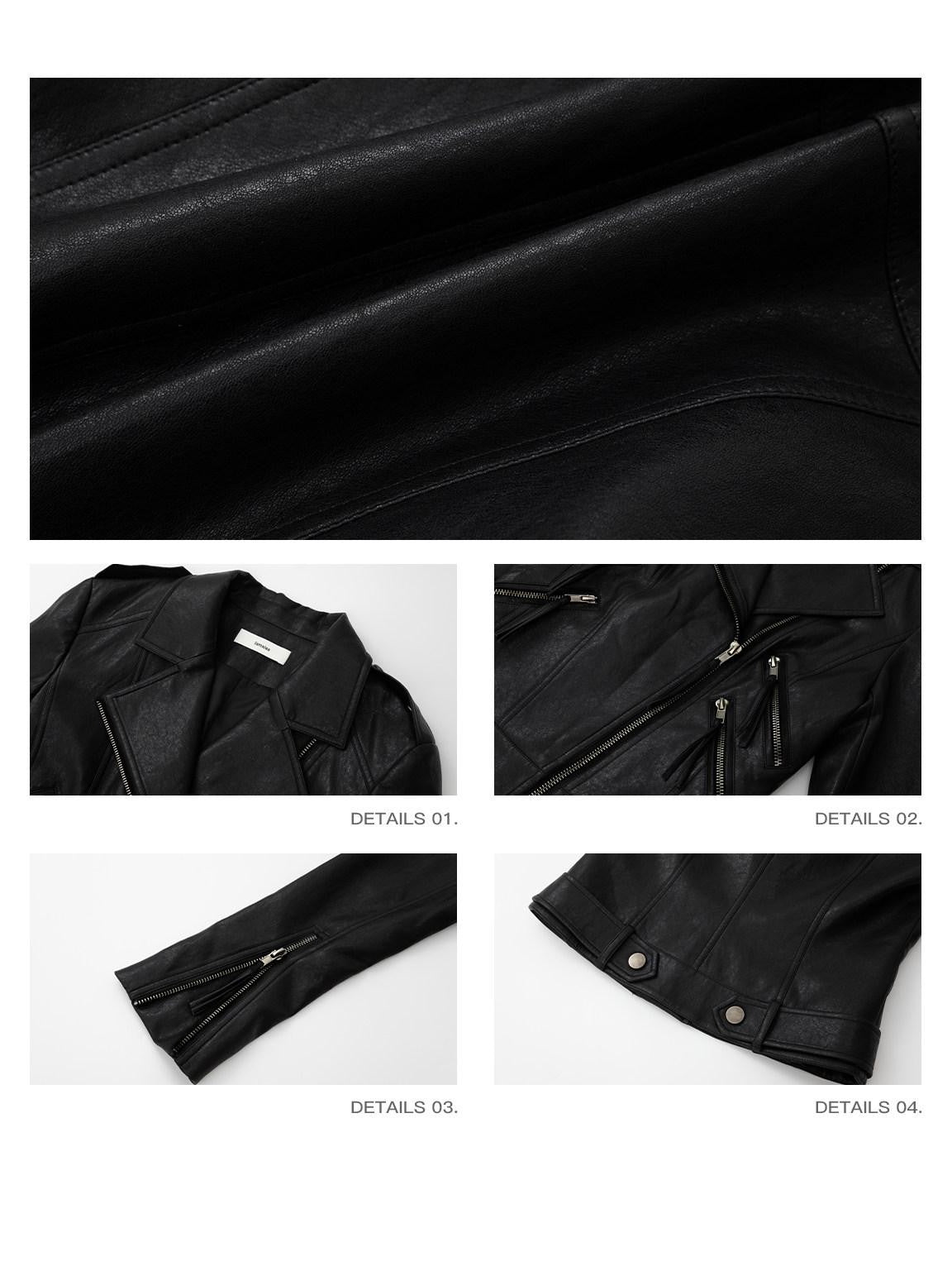 iamxiaa Matte Notch Lapel Zipper Techwear Slim Crop Women's Eco Leather Leather Jackets