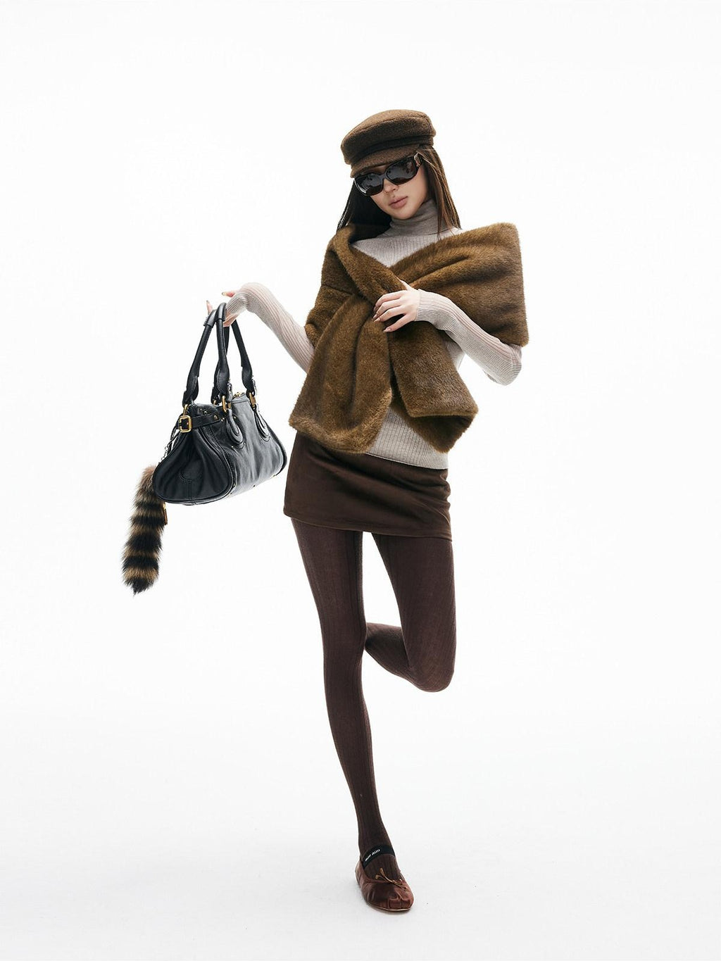 iamxiaa Matte Vintage Deep Coffee Slim A Line Women's Suede Mini Skirts
