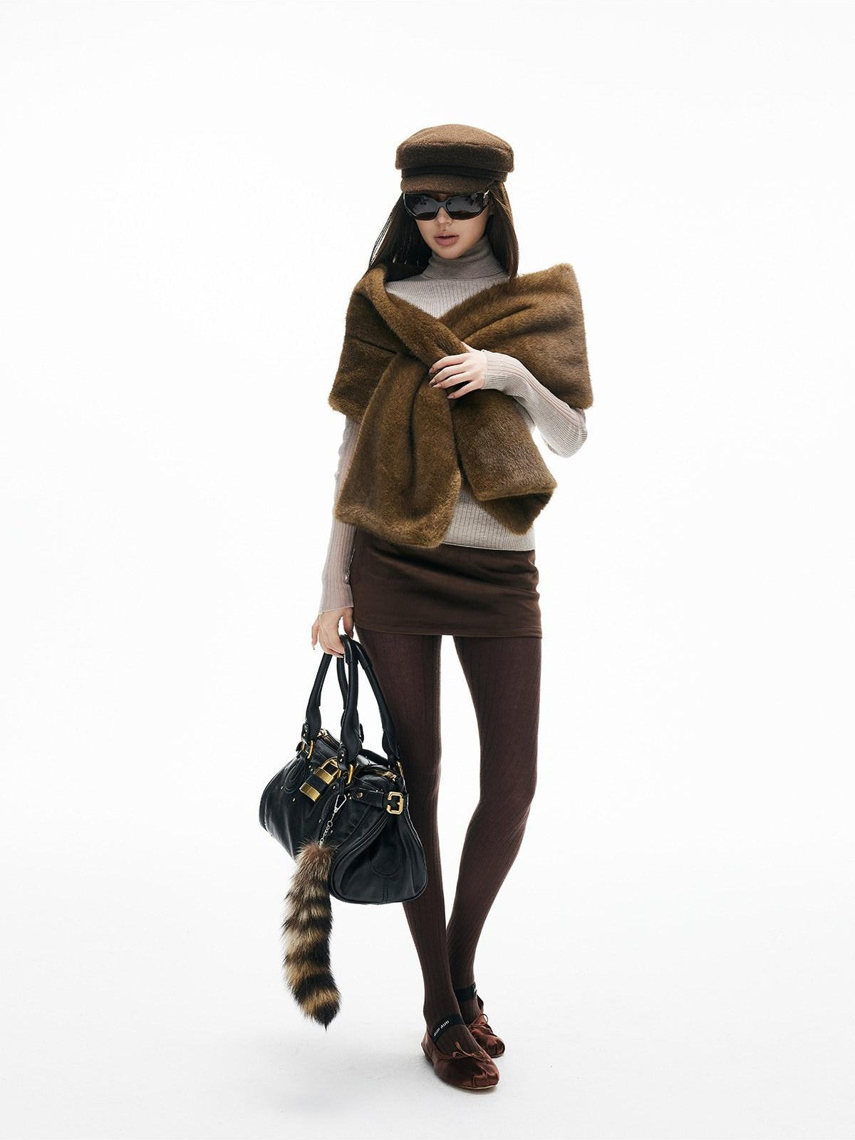 iamxiaa Matte Vintage Deep Coffee Slim A Line Women's Suede Mini Skirts