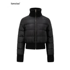 iamxiaa Micro Satin Sheen Ribbed Collar Slim Fit Women's 90 White Duck Down Jackets 990659534287