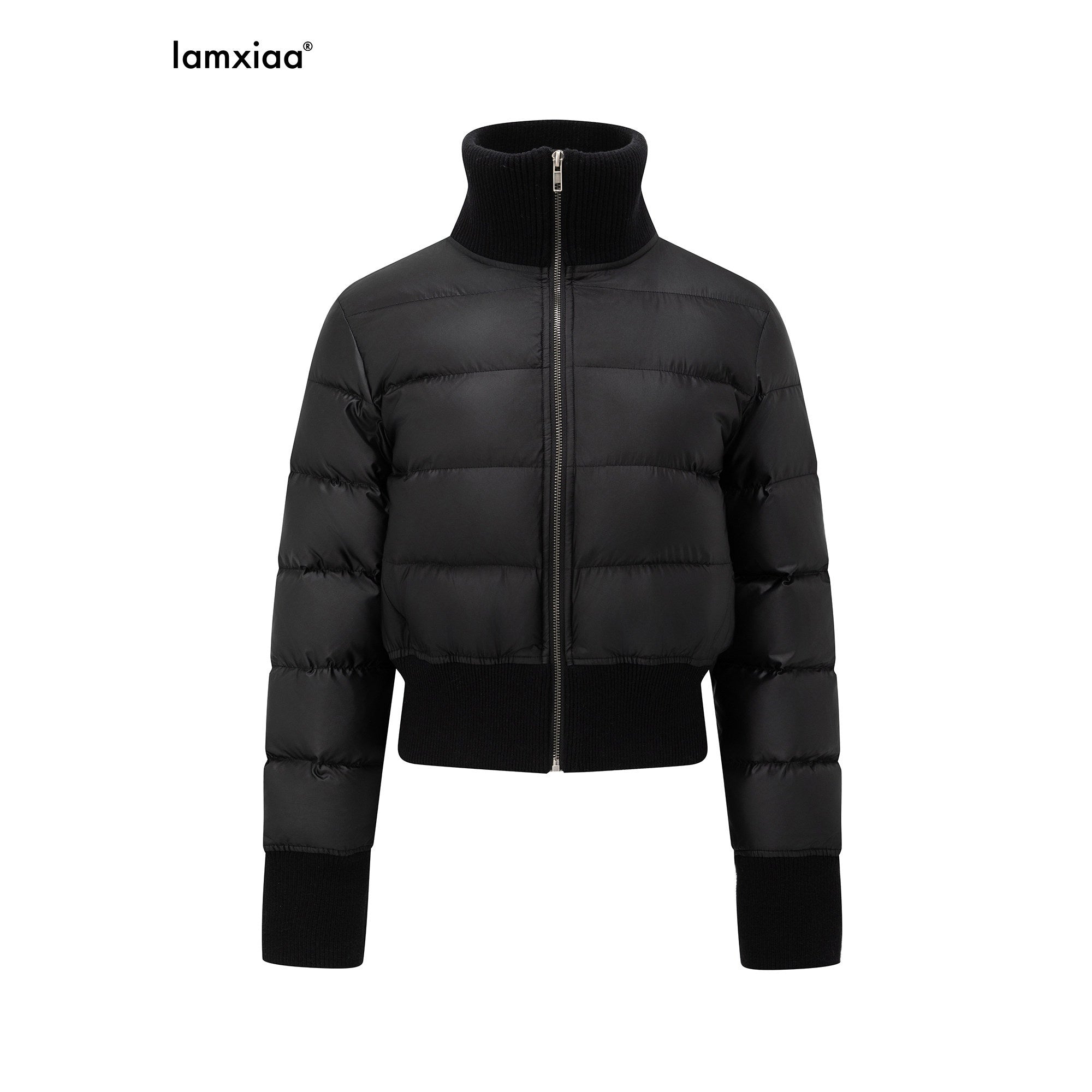 iamxiaa Micro Satin Sheen Ribbed Collar Slim Fit Women's 90 White Duck Down Jackets 990659534287