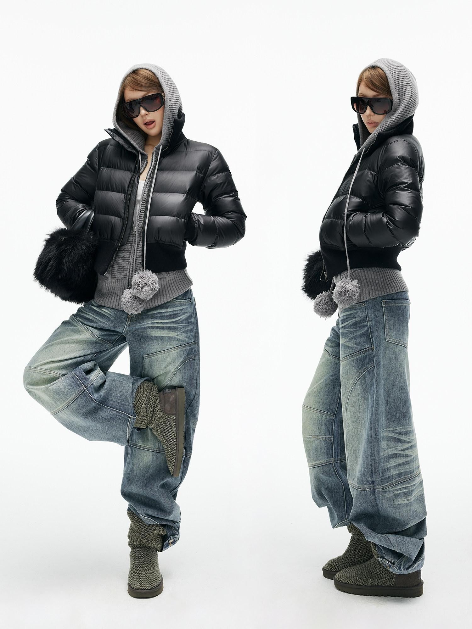 iamxiaa Micro Satin Sheen Ribbed Collar Slim Fit Women's 90 White Duck Down Jackets