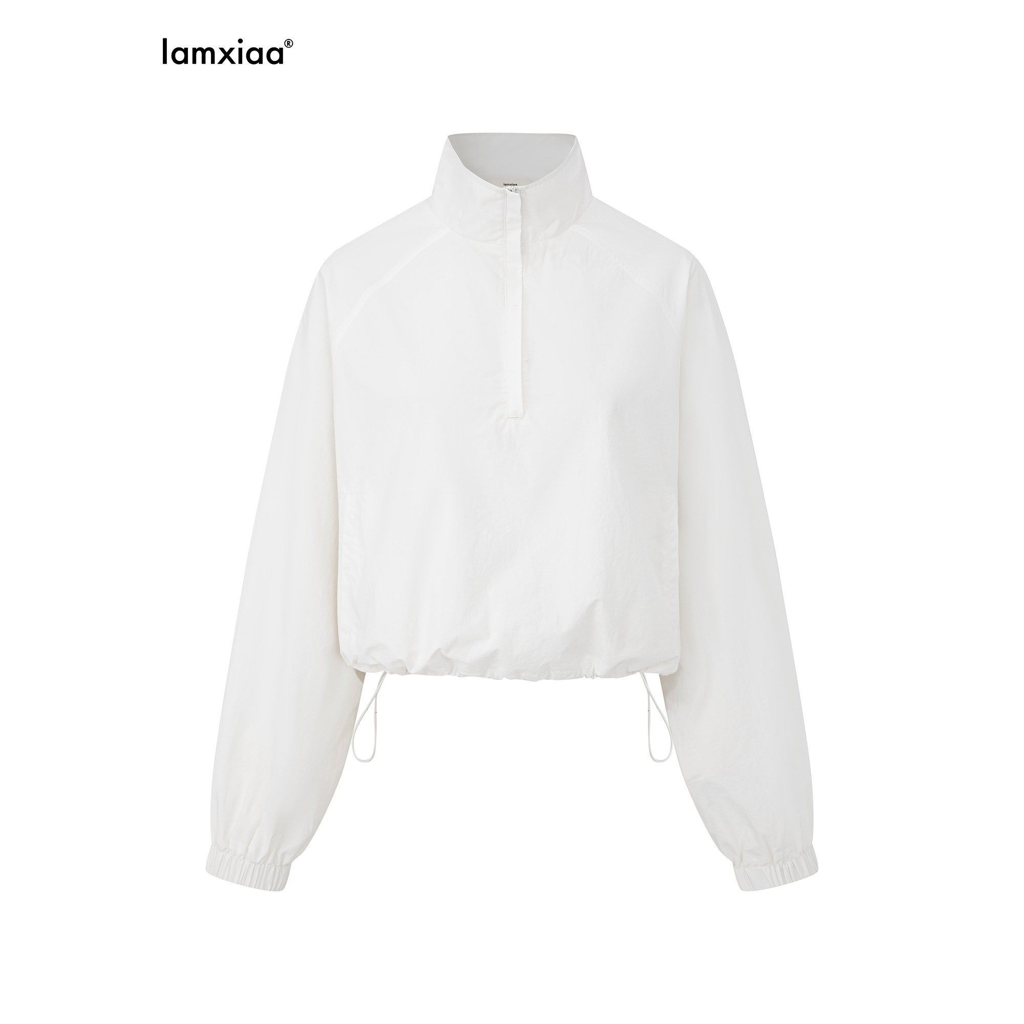 iamxiaa Minimal Stand Collar Half Placket Women's Long Staple Cotton Top & Shorts Sets 959200055397
