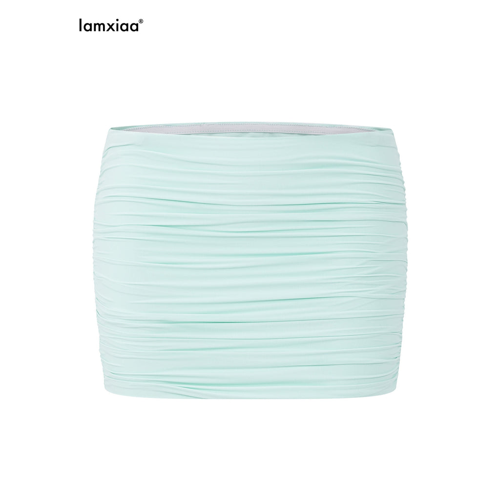 iamxiaa Mint Green Ruched Low Waist Vintage Women's Built In Liner Bodycon Mini Skirts 1056333278837