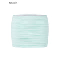 iamxiaa Mint Green Ruched Low Waist Vintage Women's Built In Liner Bodycon Mini Skirts 1056333278837