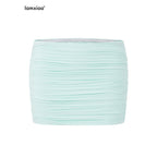 iamxiaa Mint Green Ruched Low Waist Vintage Women's Built In Liner Bodycon Mini Skirts 1056333278837