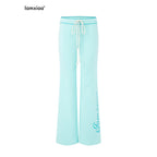 iamxiaa Mint Green Thorn Print Low Rise Drawstring Women's Flare Sweatpants/joggers 1056362166076
