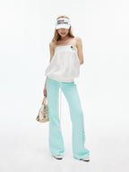 iamxiaa Mint Green Thorn Print Low Rise Drawstring Women's Flare Sweatpants/joggers