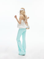 iamxiaa Mint Green Thorn Print Low Rise Drawstring Women's Flare Sweatpants/joggers
