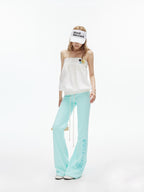iamxiaa Mint Green Thorn Print Low Rise Drawstring Women's Flare Sweatpants/joggers