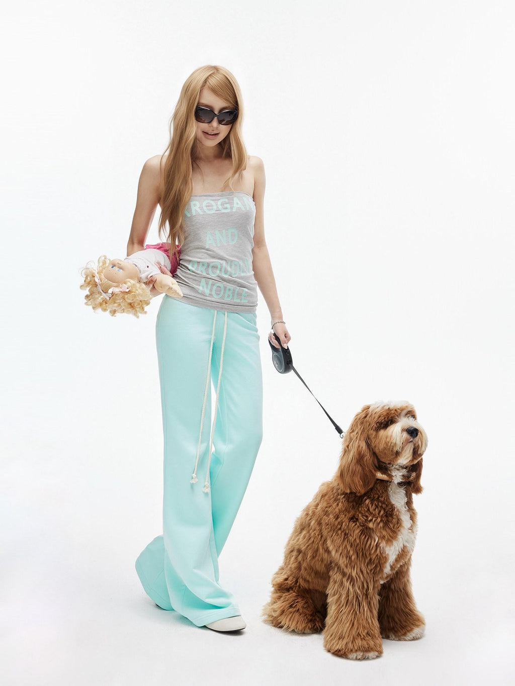 iamxiaa Mint Green Thorn Print Low Rise Drawstring Women's Flare Sweatpants/joggers