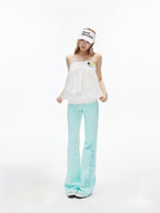 iamxiaa Mint Green Thorn Print Low Rise Drawstring Women's Flare Sweatpants/joggers