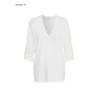 iamxiaa Narrow V-neck Epaulette Sleeve Tab Women's Lyocell Long Sleeve T-shirts 967381953918