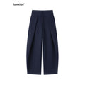 iamxiaa Navy Light Green Banker Stripe Pleated Low Waist Women's Wide-leg Pants 1037667078525