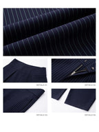 iamxiaa Navy Light Green Banker Stripe Pleated Low Waist Women's Wide-leg Pants