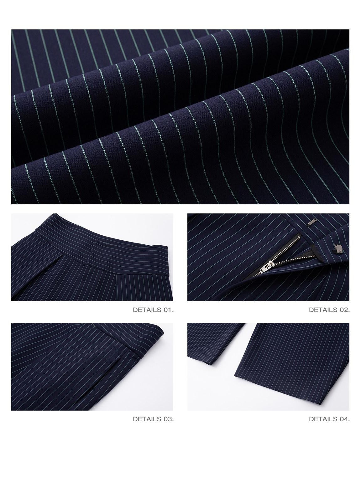 iamxiaa Navy Light Green Banker Stripe Pleated Low Waist Women's Wide-leg Pants