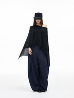 iamxiaa Navy Light Green Banker Stripe Pleated Low Waist Women's Wide-leg Pants
