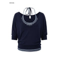 iamxiaa Navy Striped Panel V-neck Overlay U Neck Slim Women's Stretch Lyocell Camisoles 1037429590489