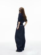 iamxiaa Navy Striped Panel V-neck Overlay U Neck Slim Women's Stretch Lyocell Camisoles