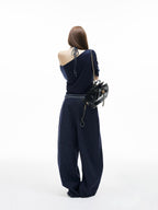 iamxiaa Navy Striped Panel V-neck Overlay U Neck Slim Women's Stretch Lyocell Camisoles