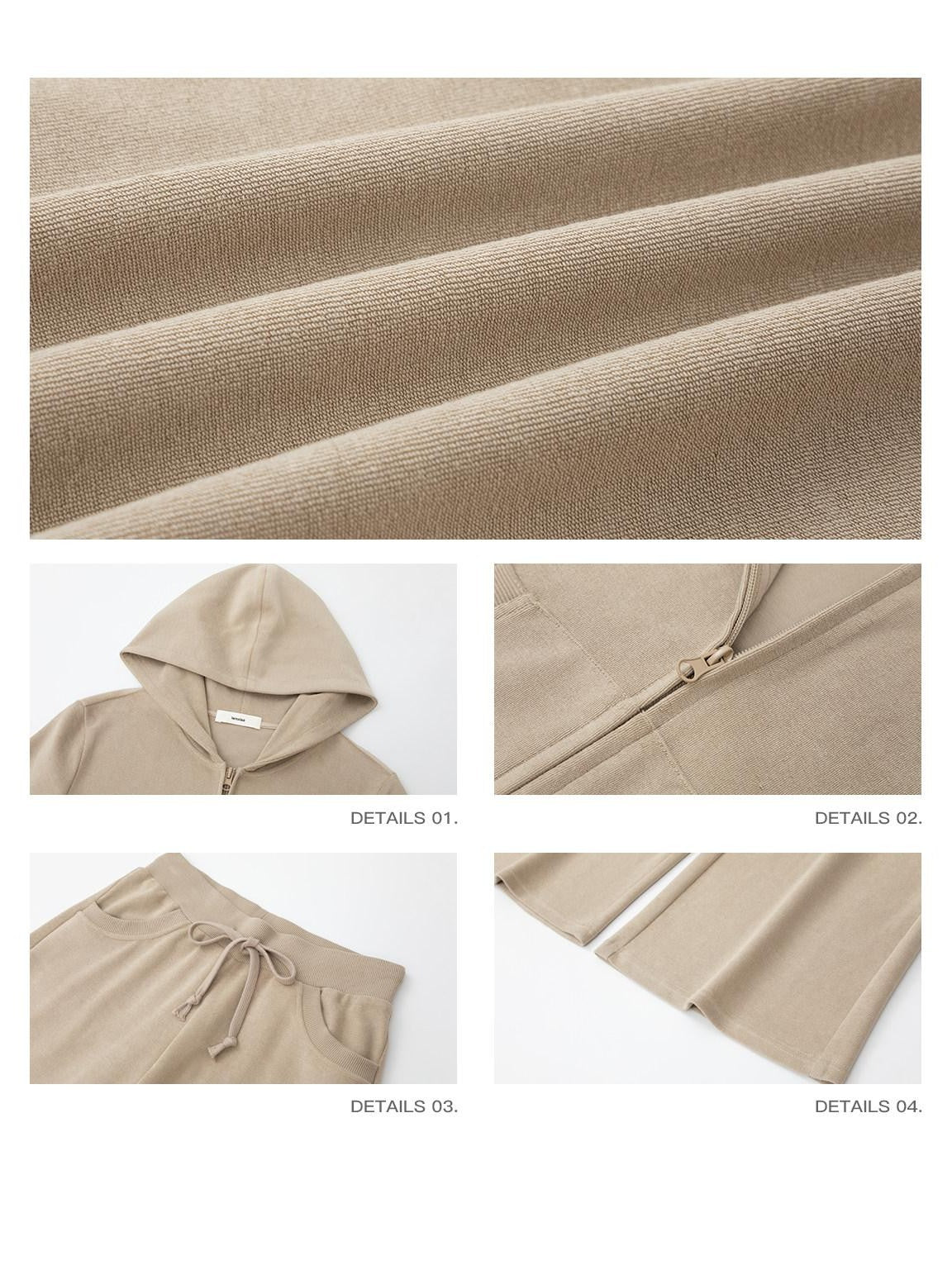 iamxiaa Nude Khaki Terry Crop Hoodie Low Rise Straight Pants Women's Top & Pants Sets