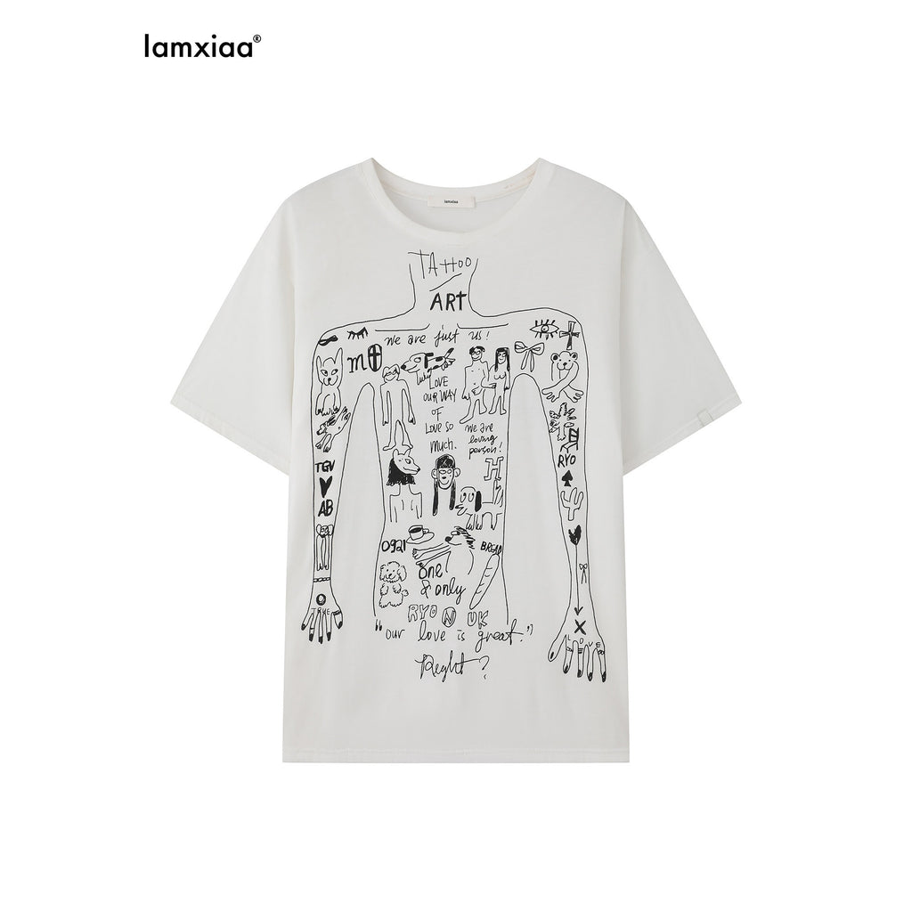 iamxiaa Oversized Micro Sheer Printed Women's Lyocell Short Sleeve T-shirts 907022096823