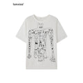 iamxiaa Oversized Micro Sheer Printed Women's Lyocell Short Sleeve T-shirts 907022096823