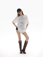 iamxiaa Oversized Micro Sheer Printed Women's Lyocell Short Sleeve T-shirts