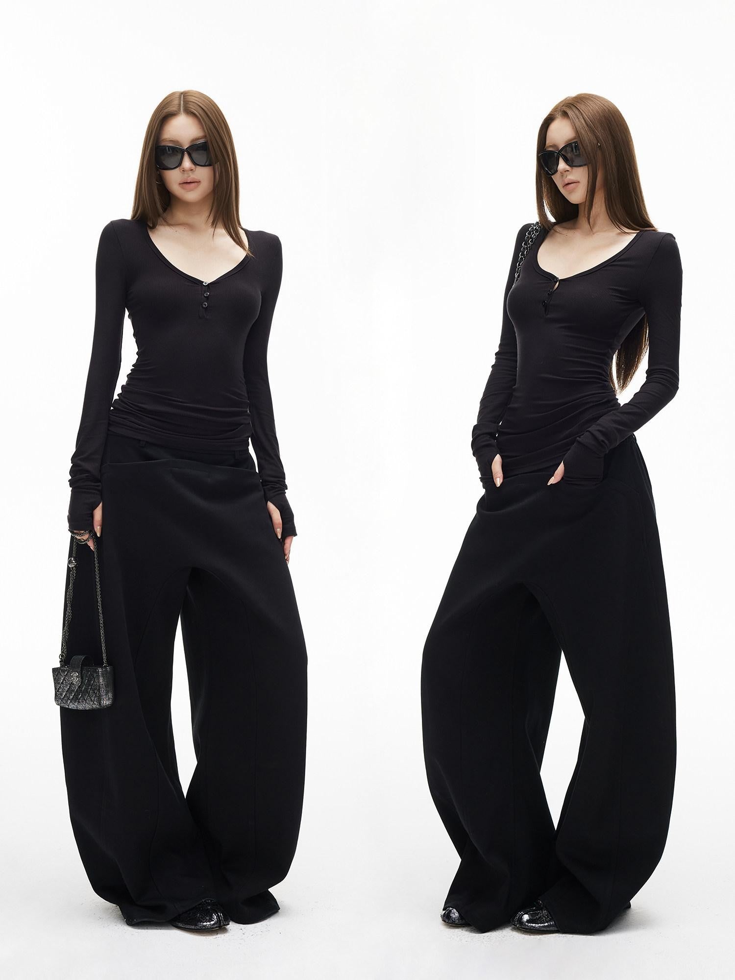 iamxiaa Panelled 3d Tailored Wide Arc Low Rise Women's High Cotton Sweatpants/joggers