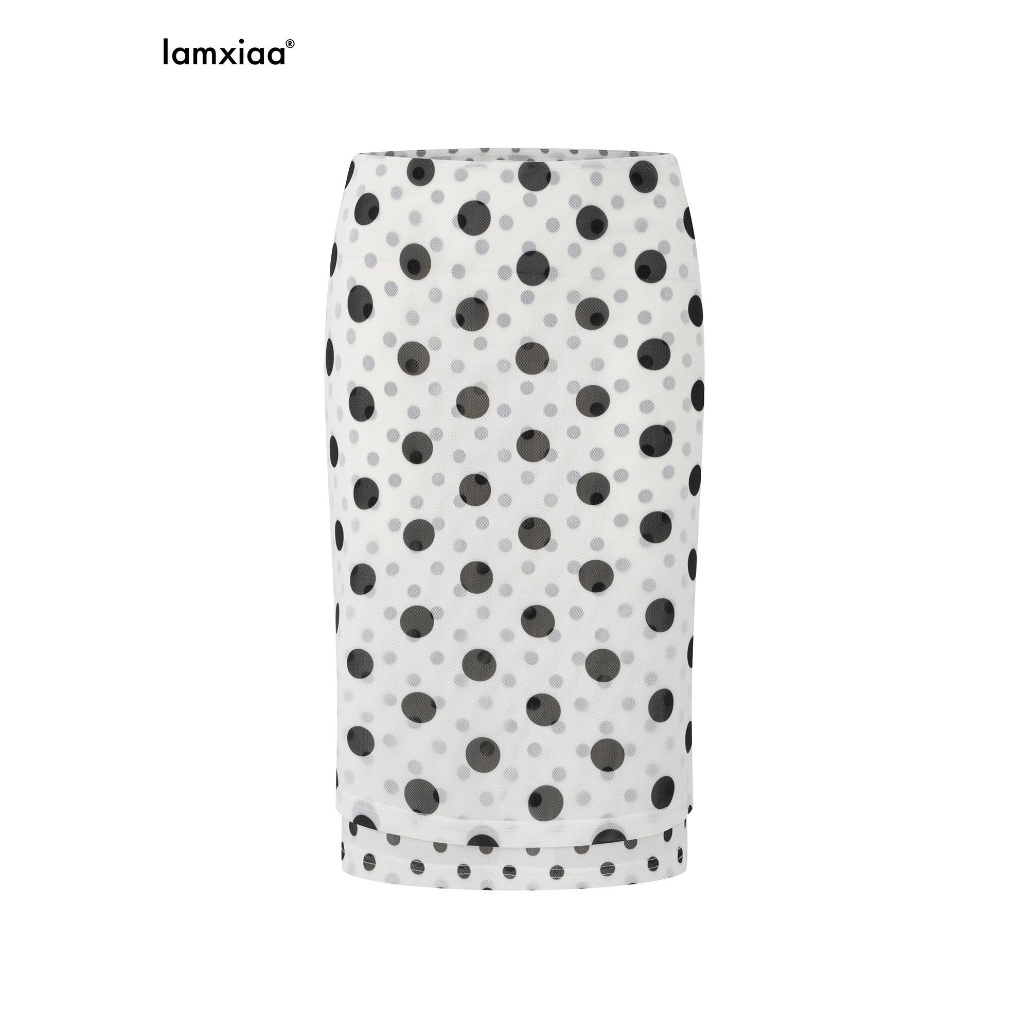 iamxiaa Polka Dot Double Layer Low Waist Bodycon Women's Thick Mesh Tulle Midi Skirts 936985700544