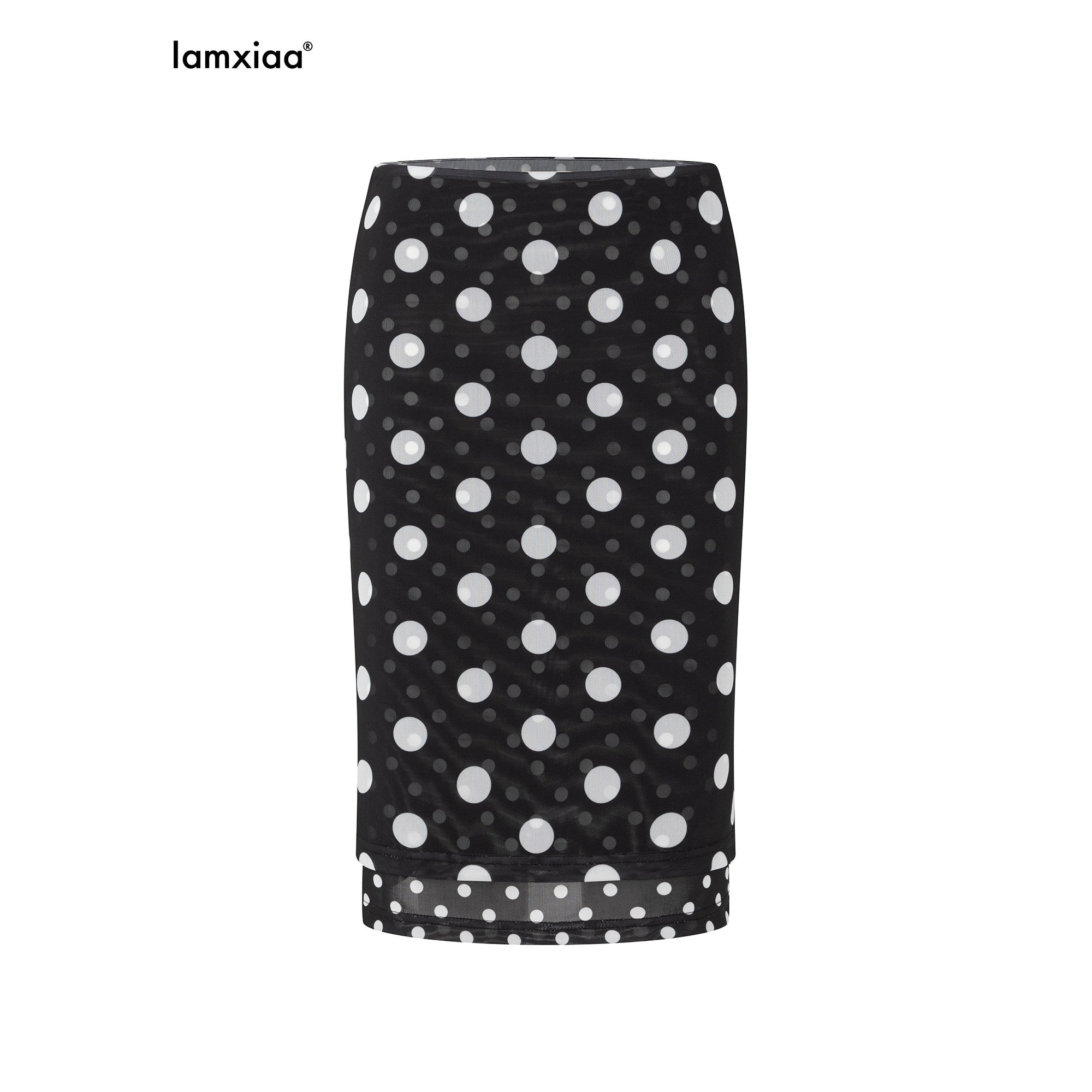 iamxiaa Polka Dot Double Layer Low Waist Bodycon Women's Thick Mesh Tulle Midi Skirts 936985700544