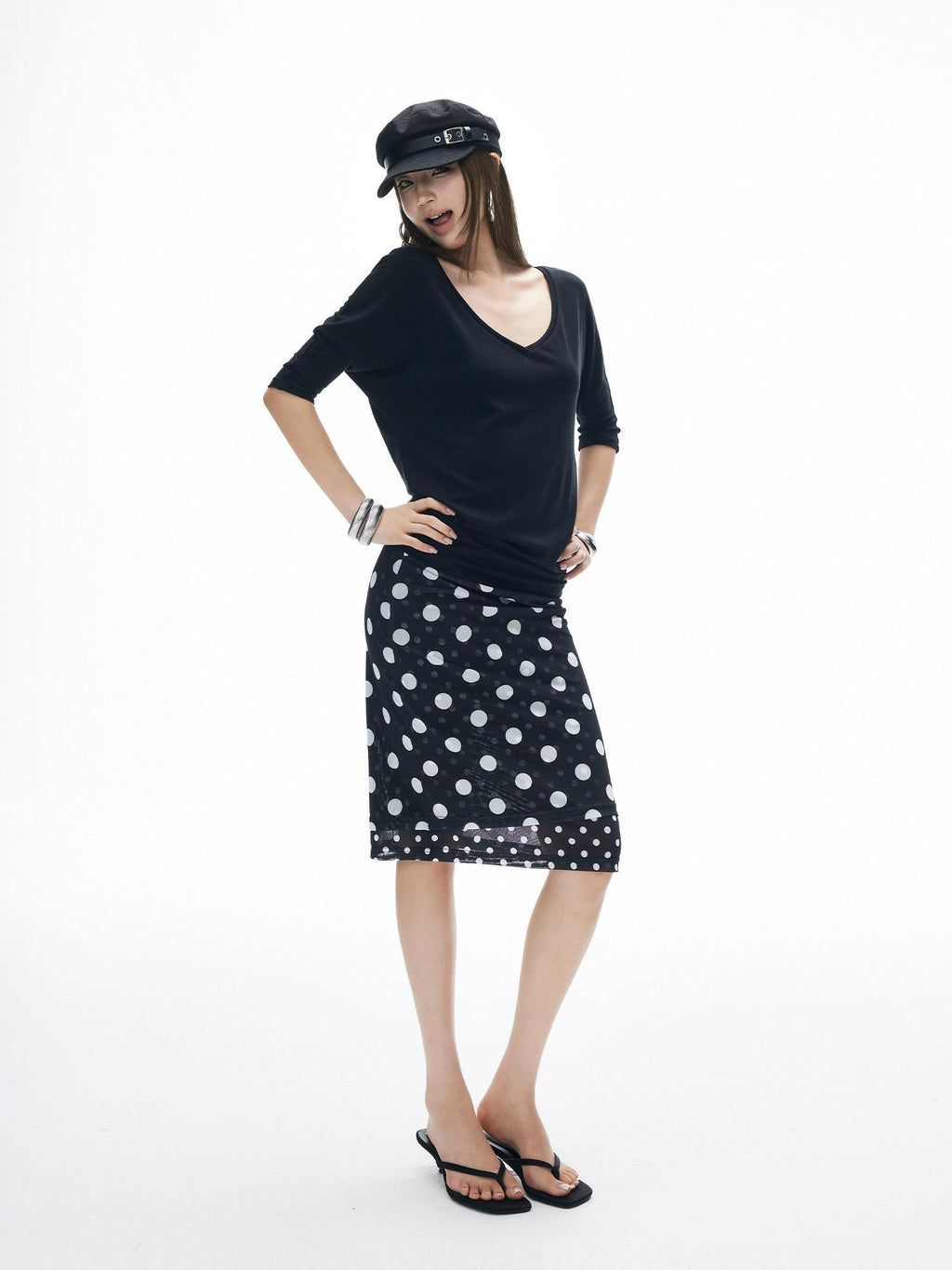 iamxiaa Polka Dot Double Layer Low Waist Bodycon Women's Thick Mesh Tulle Midi Skirts