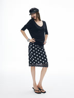 iamxiaa Polka Dot Double Layer Low Waist Bodycon Women's Thick Mesh Tulle Midi Skirts