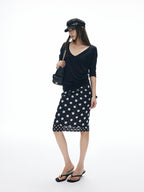 iamxiaa Polka Dot Double Layer Low Waist Bodycon Women's Thick Mesh Tulle Midi Skirts