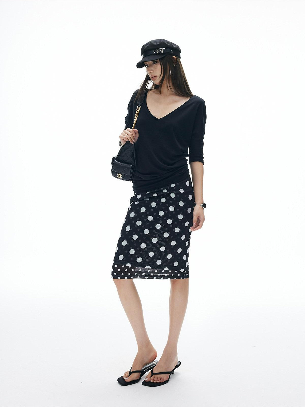 iamxiaa Polka Dot Double Layer Low Waist Bodycon Women's Thick Mesh Tulle Midi Skirts