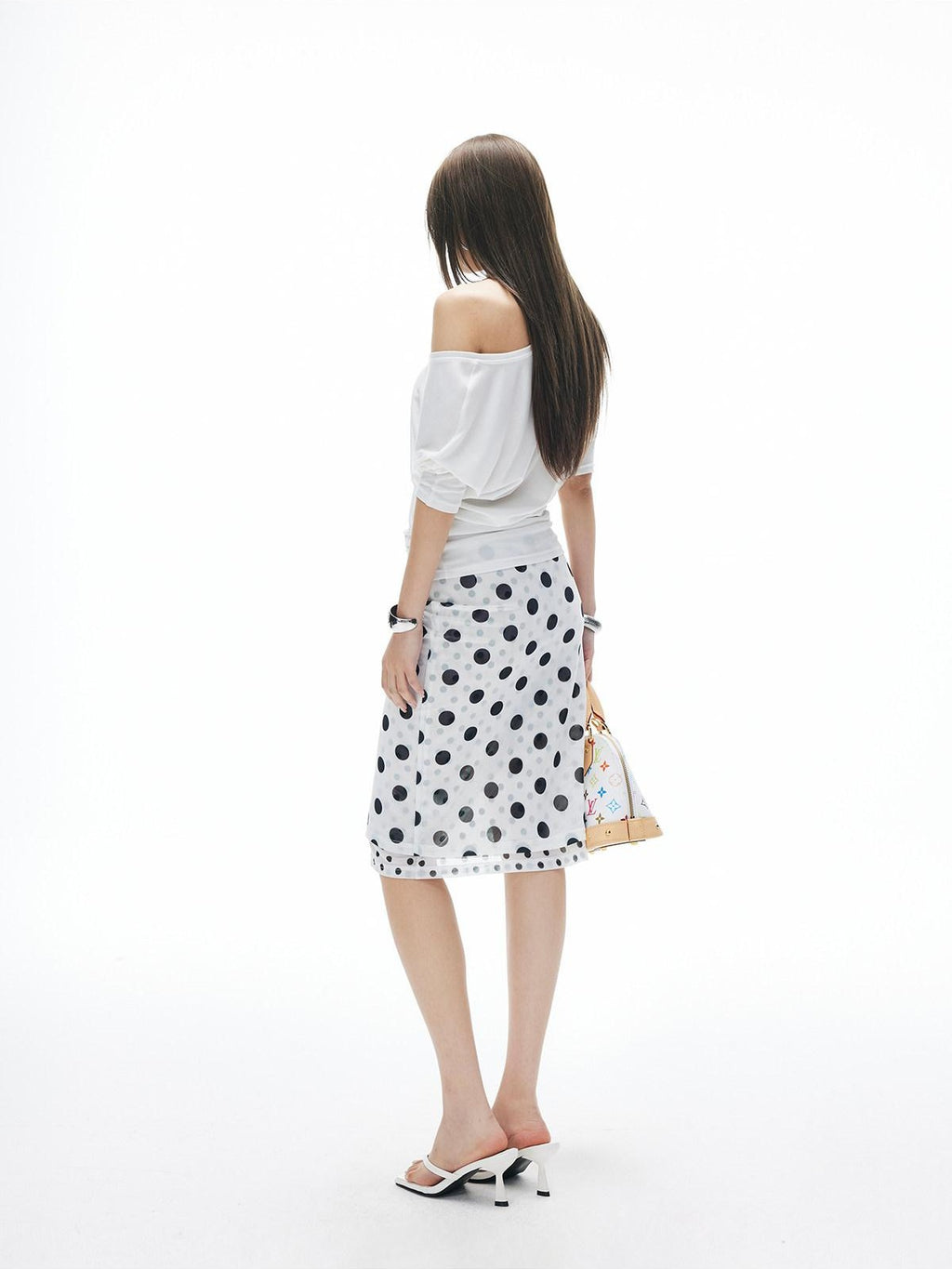 iamxiaa Polka Dot Double Layer Low Waist Bodycon Women's Thick Mesh Tulle Midi Skirts