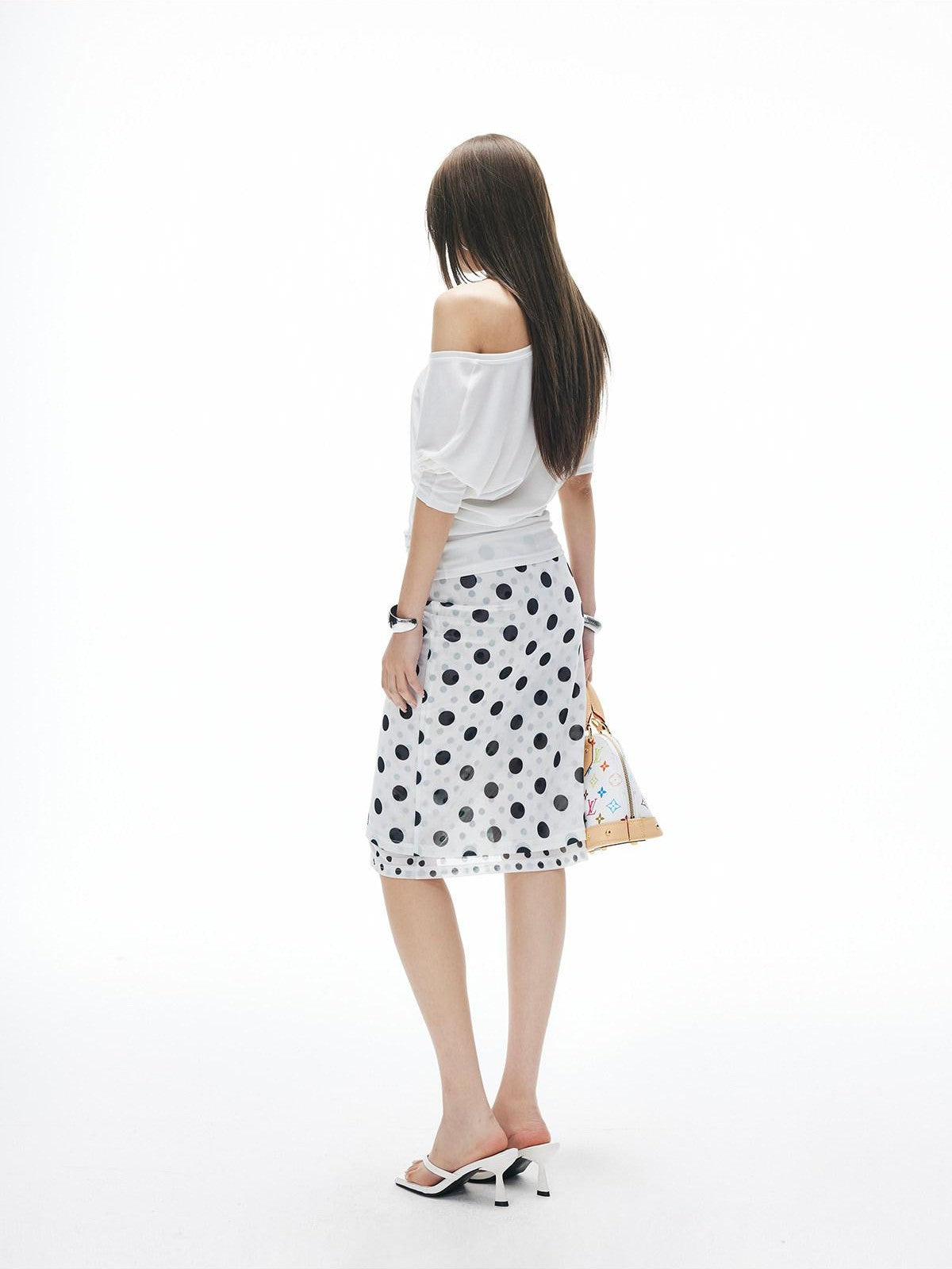 iamxiaa Polka Dot Double Layer Low Waist Bodycon Women's Thick Mesh Tulle Midi Skirts