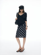 iamxiaa Polka Dot Double Layer Low Waist Bodycon Women's Thick Mesh Tulle Midi Skirts