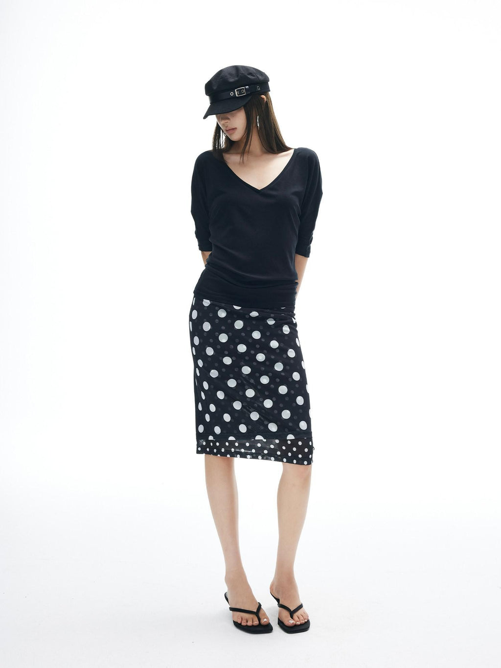 iamxiaa Polka Dot Double Layer Low Waist Bodycon Women's Thick Mesh Tulle Midi Skirts