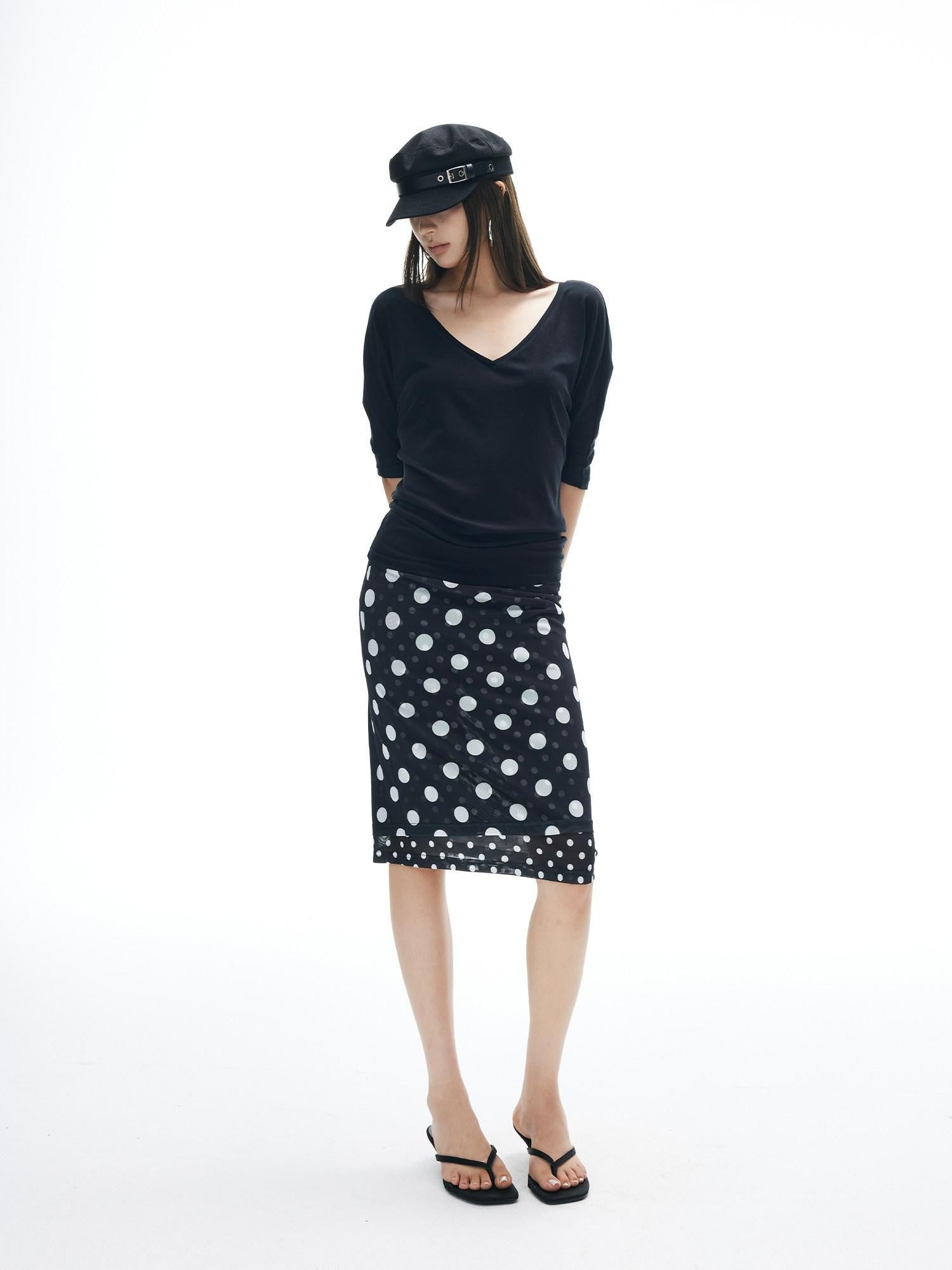 iamxiaa Polka Dot Double Layer Low Waist Bodycon Women's Thick Mesh Tulle Midi Skirts