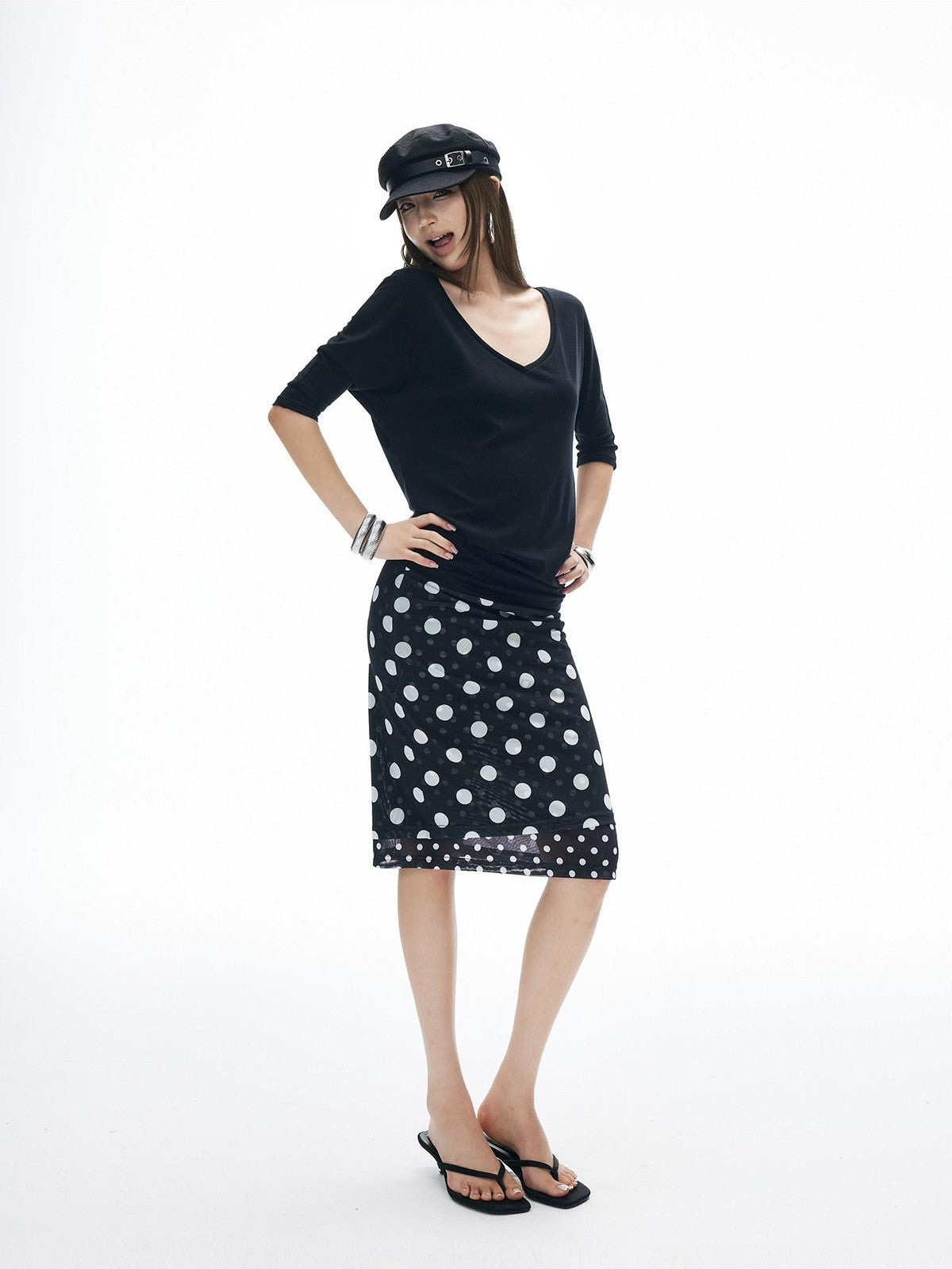 iamxiaa Polka Dot Double Layer Low Waist Bodycon Women's Thick Mesh Tulle Midi Skirts
