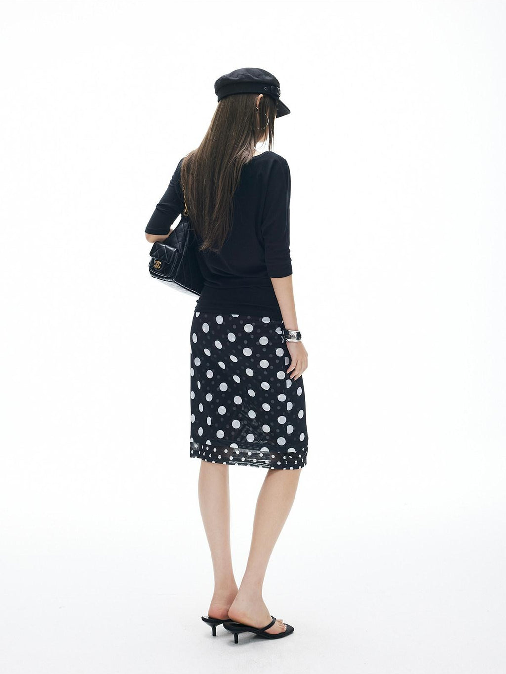 iamxiaa Polka Dot Double Layer Low Waist Bodycon Women's Thick Mesh Tulle Midi Skirts