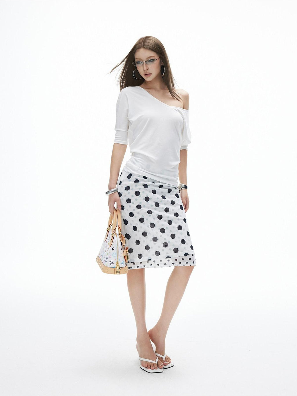 iamxiaa Polka Dot Double Layer Low Waist Bodycon Women's Thick Mesh Tulle Midi Skirts