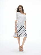 iamxiaa Polka Dot Double Layer Low Waist Bodycon Women's Thick Mesh Tulle Midi Skirts