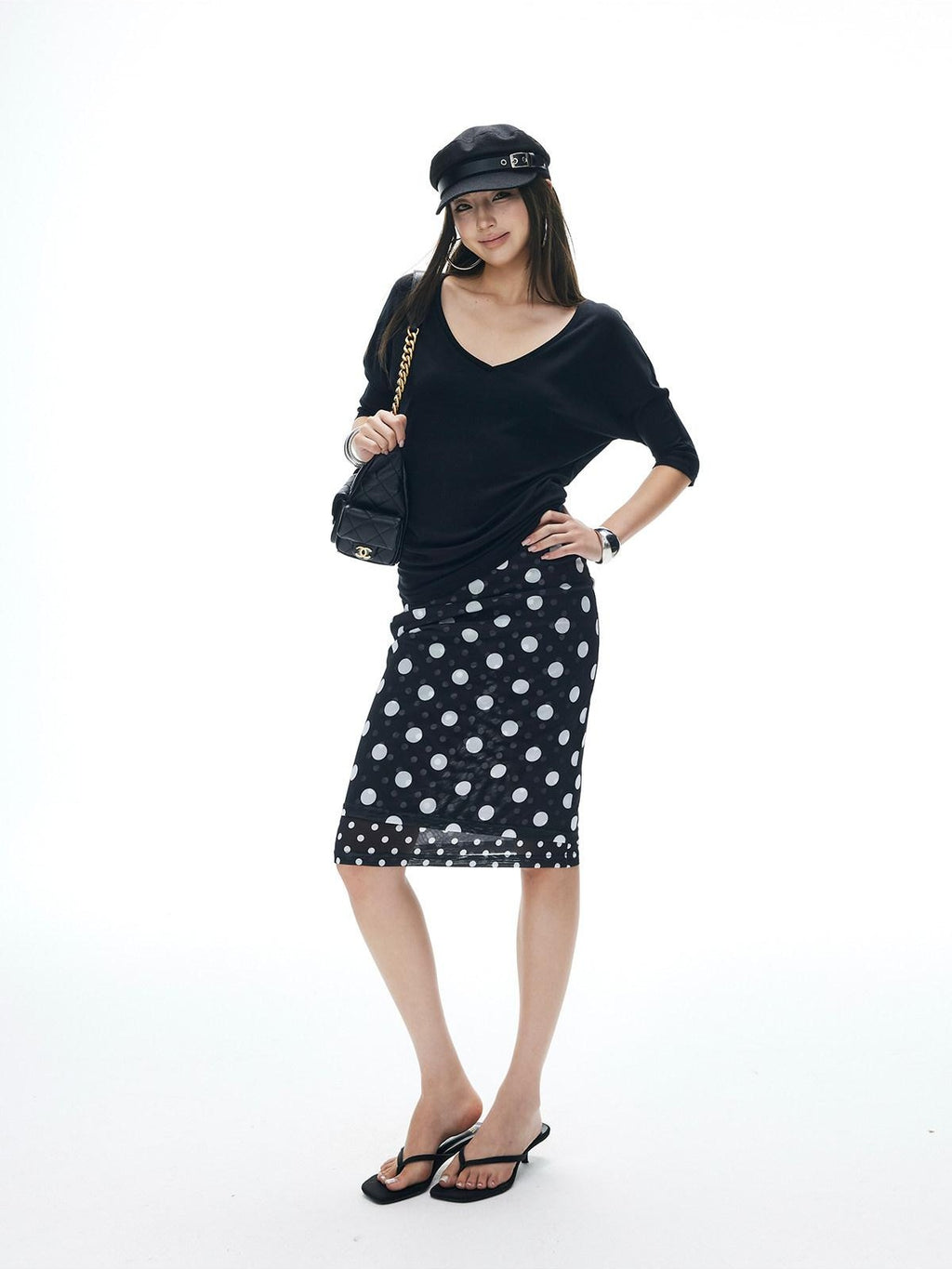 iamxiaa Polka Dot Double Layer Low Waist Bodycon Women's Thick Mesh Tulle Midi Skirts