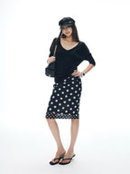 iamxiaa Polka Dot Double Layer Low Waist Bodycon Women's Thick Mesh Tulle Midi Skirts