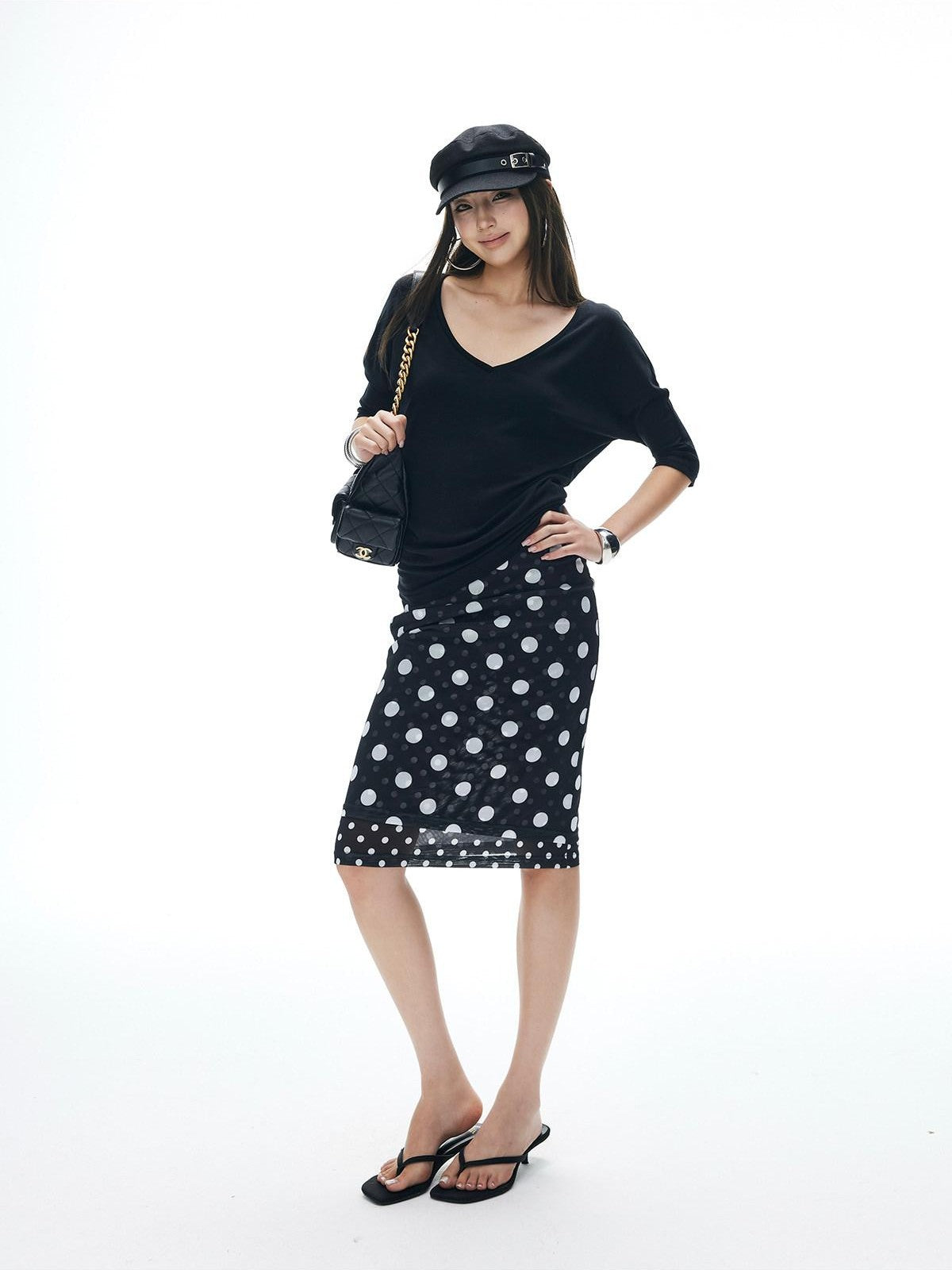 iamxiaa Polka Dot Double Layer Low Waist Bodycon Women's Thick Mesh Tulle Midi Skirts