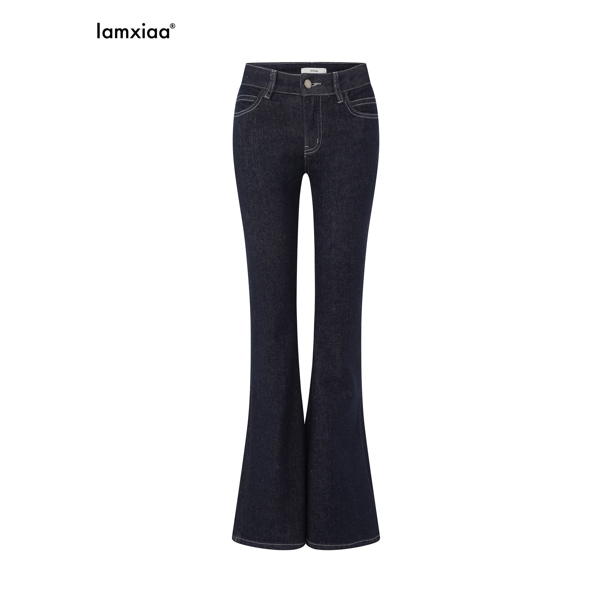 iamxiaa Raw Indigo Colorblock Bandeau Women's Denim Stretch Slim Flare Top & Pants Sets 917587982809